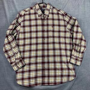 Arnold Palmer Easy Care Mens Size Large Shirt Burgundy Plaid Long Sleeve